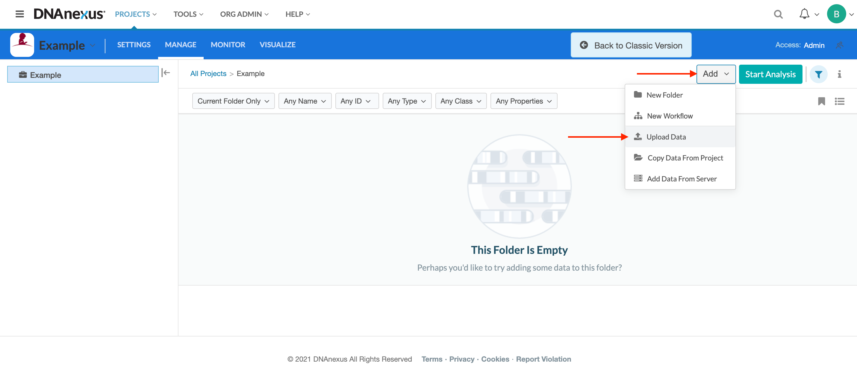 upload menu